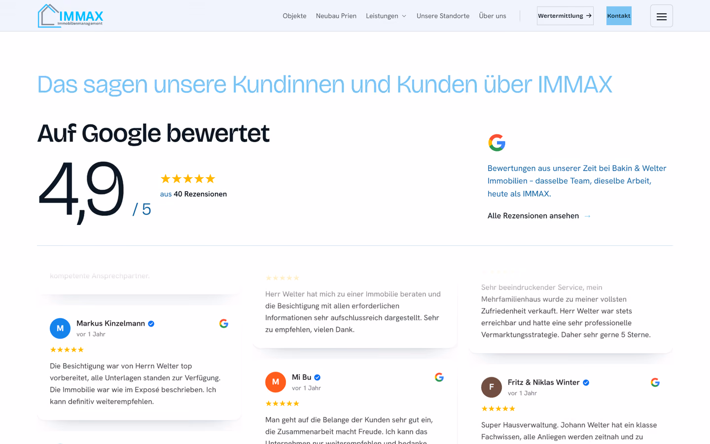 IMMAX Immobilienmanagement: Vier Säulen der Startseite