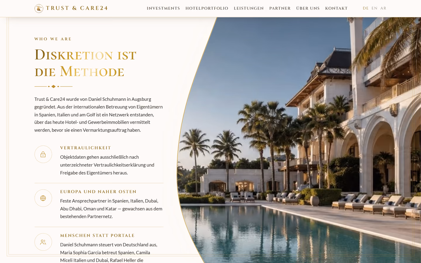 Trust & Care24: Kennzahlen der Startseite